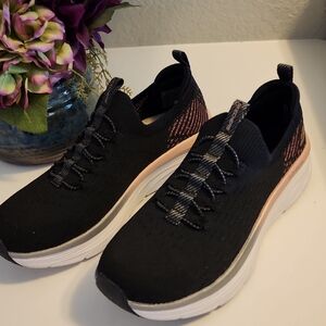 Skechers Black and Rose Sneakers with Knit Upper